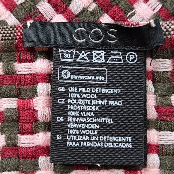 COS 100% Wool Basketweave Woven Scarf Pink Grey Burgundy - Picture 4 of 7